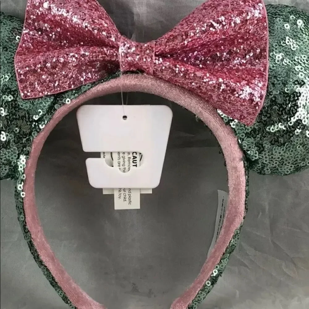Disney Parks Sugar Rush Pink Bow Mint Green Teal Sequin Minnie Ears Headband NEW